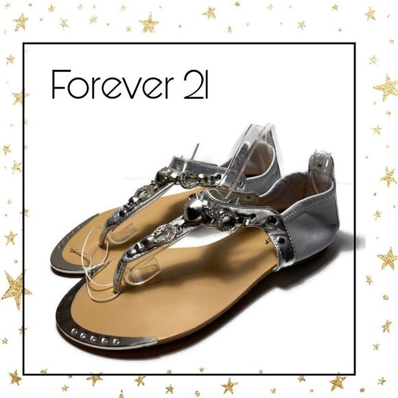 Forever 21 Silver Jeweled Thong Sandals 7.5 - Picture 1 of 6